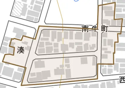 南牛町とその周辺の地図。町の範囲を重ねている