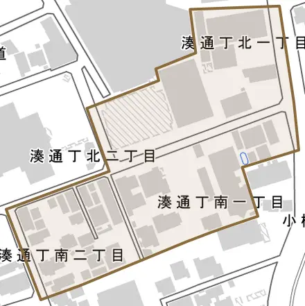 湊通丁南とその周辺の地図。町の範囲を重ねている