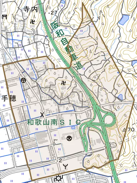 森小手穂とその周辺の地図。町の範囲を重ねている