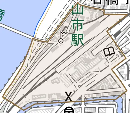 西蔵前丁とその周辺の地図。町の範囲を重ねている