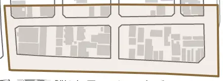 岡山丁とその周辺の地図。町の範囲を重ねている