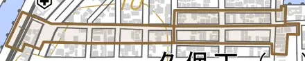 小野町とその周辺の地図。町の範囲を重ねている