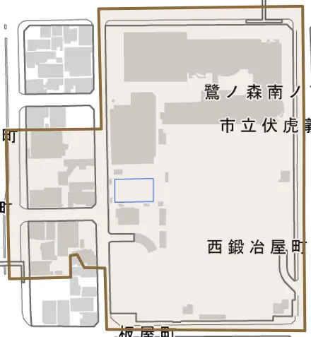 鷺ノ森南ノ丁とその周辺の地図。町の範囲を重ねている