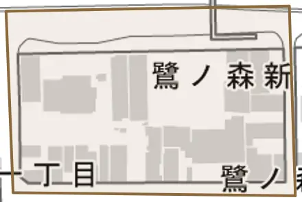 鷺ノ森中ノ丁とその周辺の地図。町の範囲を重ねている