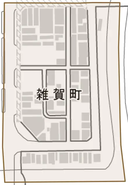 雑賀町とその周辺の地図。町の範囲を重ねている