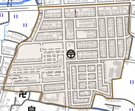 島とその周辺の地図。町の範囲を重ねている