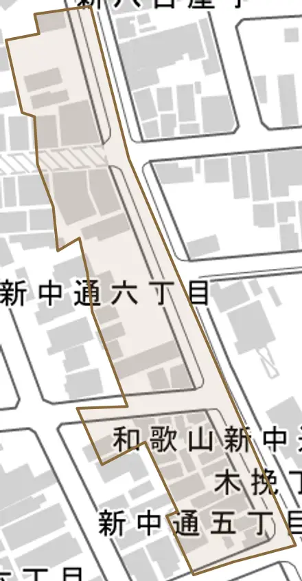 新大工町とその周辺の地図。町の範囲を重ねている