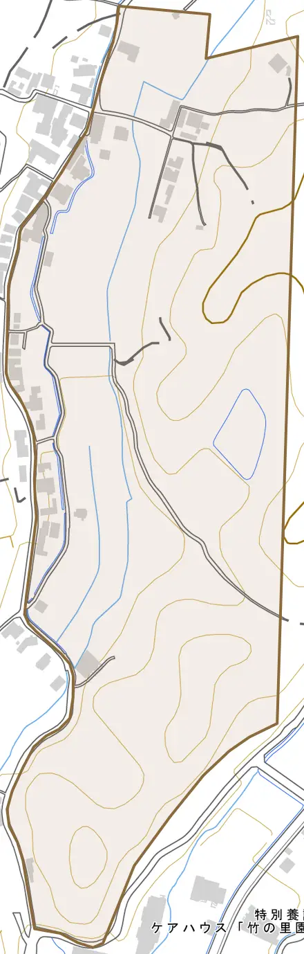 塩ノ谷とその周辺の地図。町の範囲を重ねている