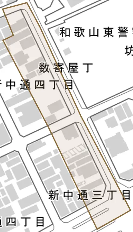 数寄屋丁とその周辺の地図。町の範囲を重ねている