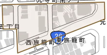 住吉町とその周辺の地図。町の範囲を重ねている