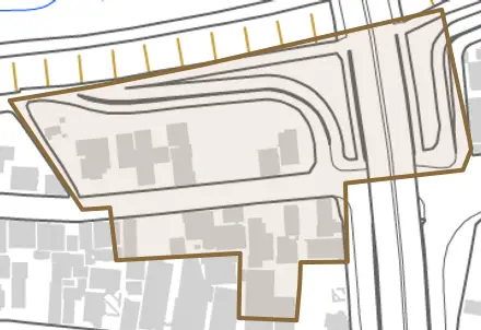 宇治藪下とその周辺の地図。町の範囲を重ねている