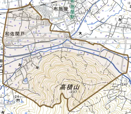 和佐関戸とその周辺の地図。町の範囲を重ねている