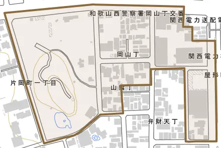 山蔭丁とその周辺の地図。町の範囲を重ねている
