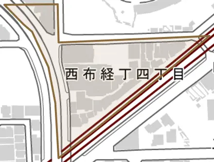 四筋目とその周辺の地図。町の範囲を重ねている