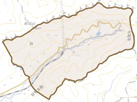 大字畑とその周辺の地図。町の範囲を重ねている