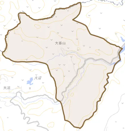 大字大暮山とその周辺の地図。町の範囲を重ねている