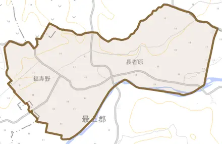 長者原とその周辺の地図。町の範囲を重ねている