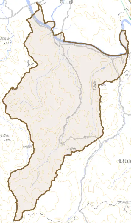 堀内とその周辺の地図。町の範囲を重ねている