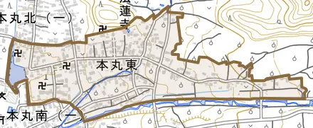 本丸東とその周辺の地図。町の範囲を重ねている