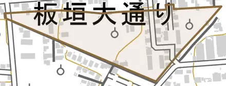 若木二条通りとその周辺の地図。町の範囲を重ねている