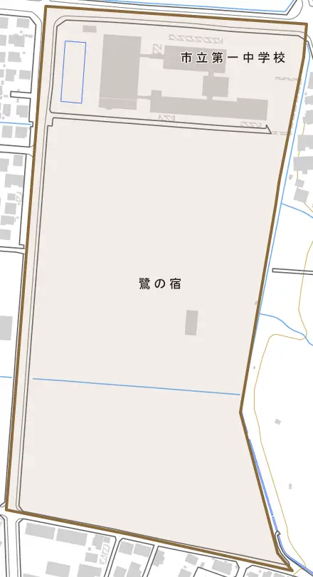 鷺の宿とその周辺の地図。町の範囲を重ねている