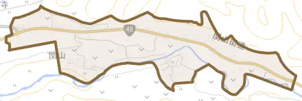 大字関山とその周辺の地図。町の範囲を重ねている