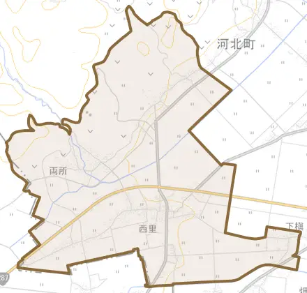 西里とその周辺の地図。町の範囲を重ねている