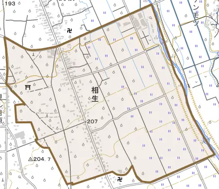 相生とその周辺の地図。町の範囲を重ねている