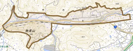 川口とその周辺の地図。町の範囲を重ねている