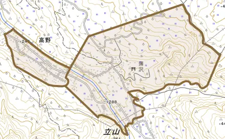 高野とその周辺の地図。町の範囲を重ねている