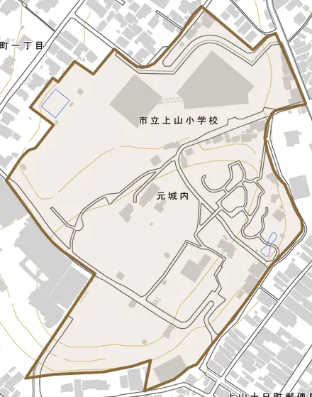元城内とその周辺の地図。町の範囲を重ねている