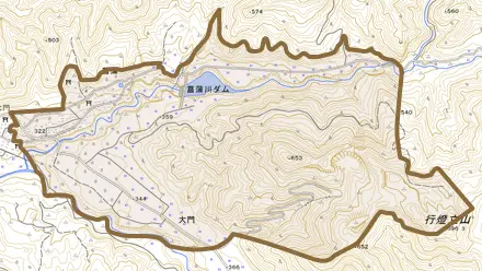 菖蒲とその周辺の地図。町の範囲を重ねている