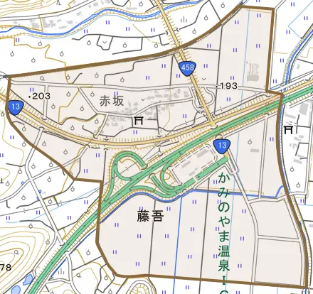 赤坂とその周辺の地図。町の範囲を重ねている