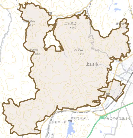 高松とその周辺の地図。町の範囲を重ねている
