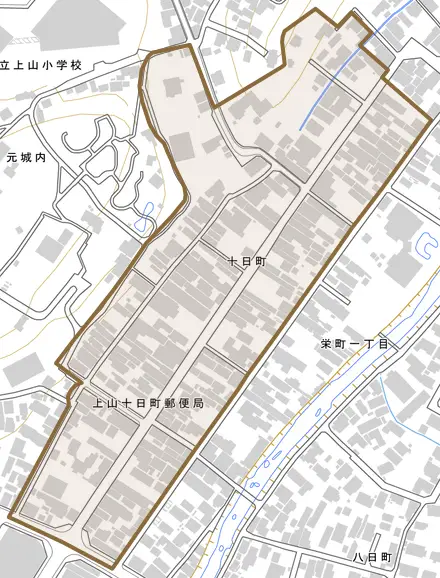 十日町とその周辺の地図。町の範囲を重ねている