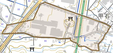 蔵王の森とその周辺の地図。町の範囲を重ねている
