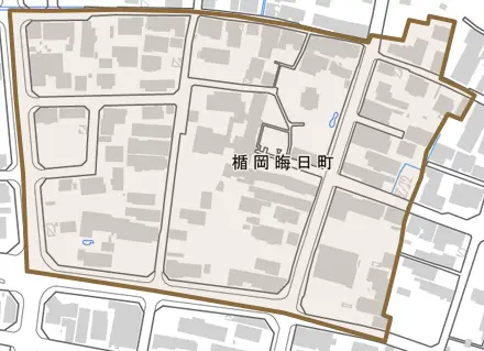 楯岡晦日町とその周辺の地図。町の範囲を重ねている