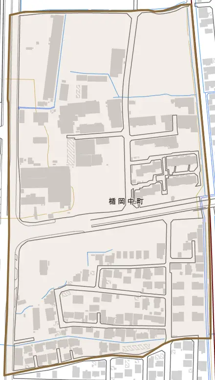 楯岡中町とその周辺の地図。町の範囲を重ねている