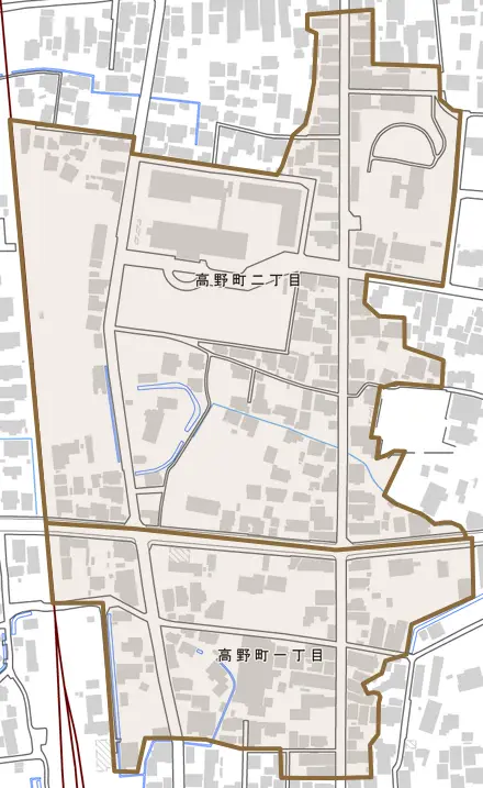 高野町とその周辺の地図。町の範囲を重ねている