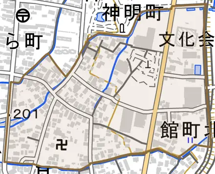 館町北とその周辺の地図。町の範囲を重ねている