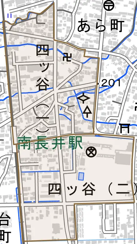 四ツ谷とその周辺の地図。町の範囲を重ねている