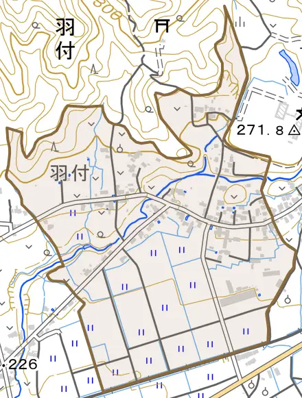 羽付とその周辺の地図。町の範囲を重ねている