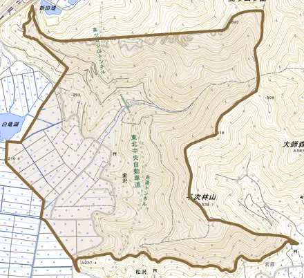 金沢とその周辺の地図。町の範囲を重ねている