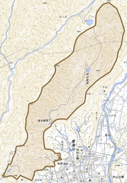 宮内とその周辺の地図。町の範囲を重ねている