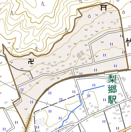 竹原とその周辺の地図。町の範囲を重ねている