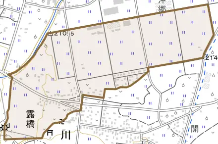 露橋とその周辺の地図。町の範囲を重ねている