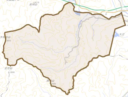 大字入間とその周辺の地図。町の範囲を重ねている