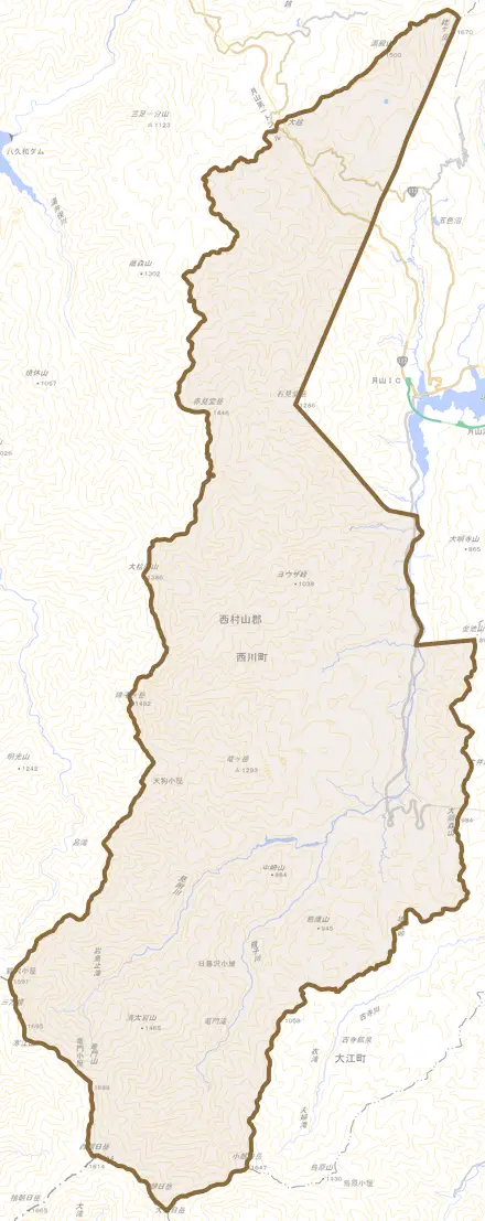 大字大井沢とその周辺の地図。町の範囲を重ねている