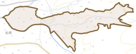 大字行沢とその周辺の地図。町の範囲を重ねている