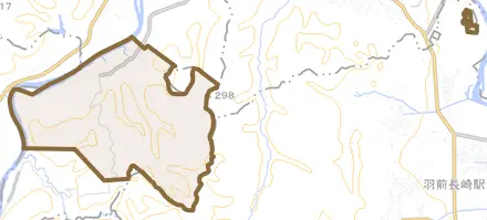 大字三郷乙とその周辺の地図。町の範囲を重ねている